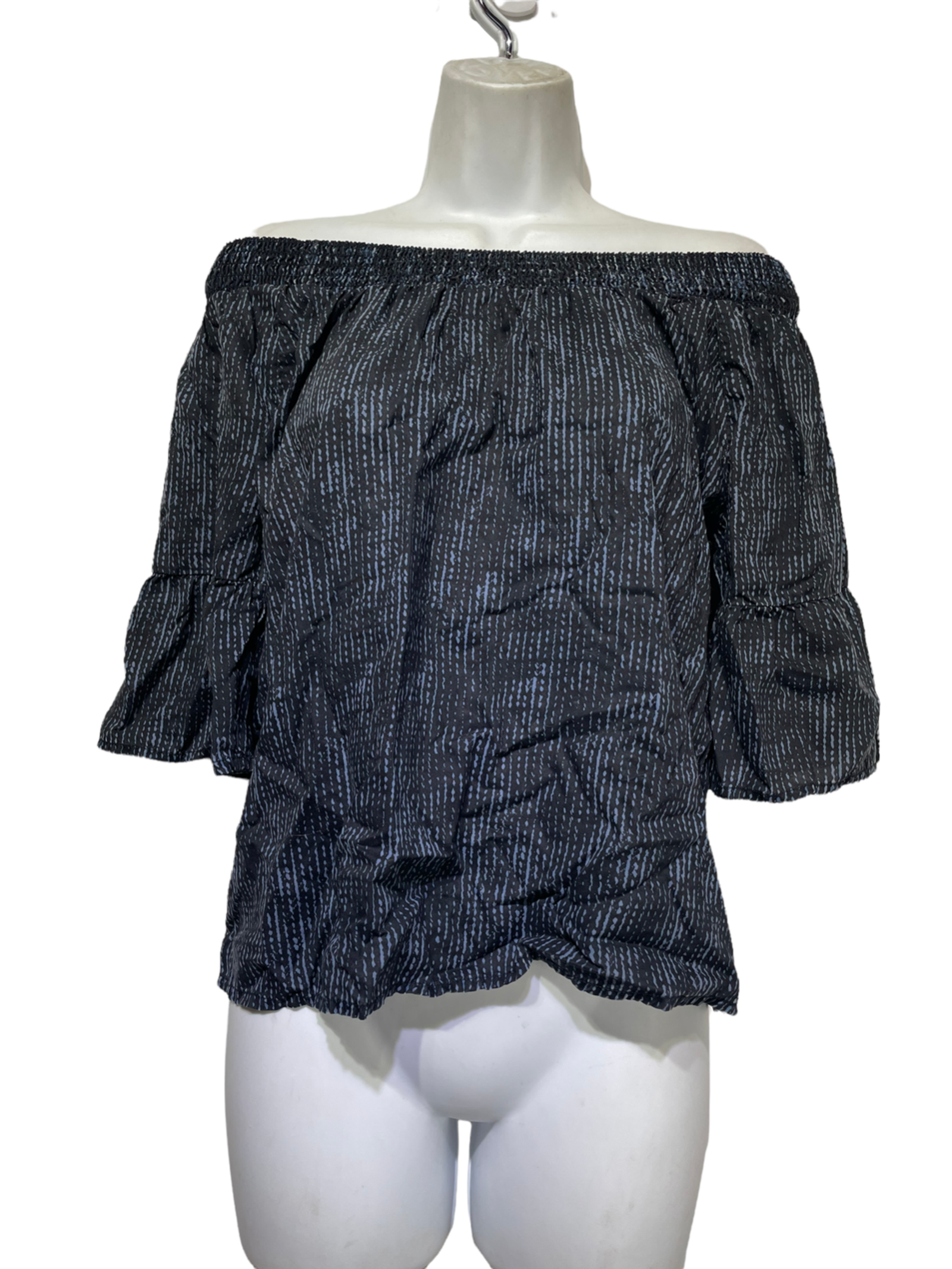 Prana Chryssa Black Blue Off The Shoulder Blouse Top Size S